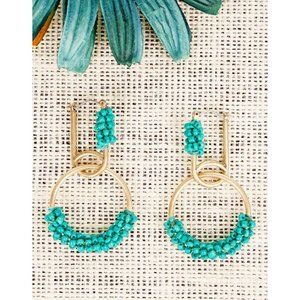 Earrings. Gold, Turquoise Seed Bead Wrapped. Pierced. NWT.